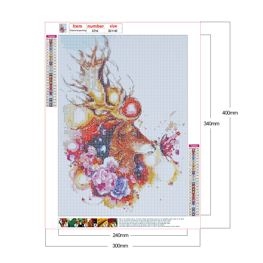 Flowers And Elk 30*40CM(Canvas) Full Round Drill Diamond Painting