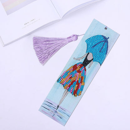 DIY Special Shaped Diamond Painting Leather Bookmark Tassel Handicraft Art