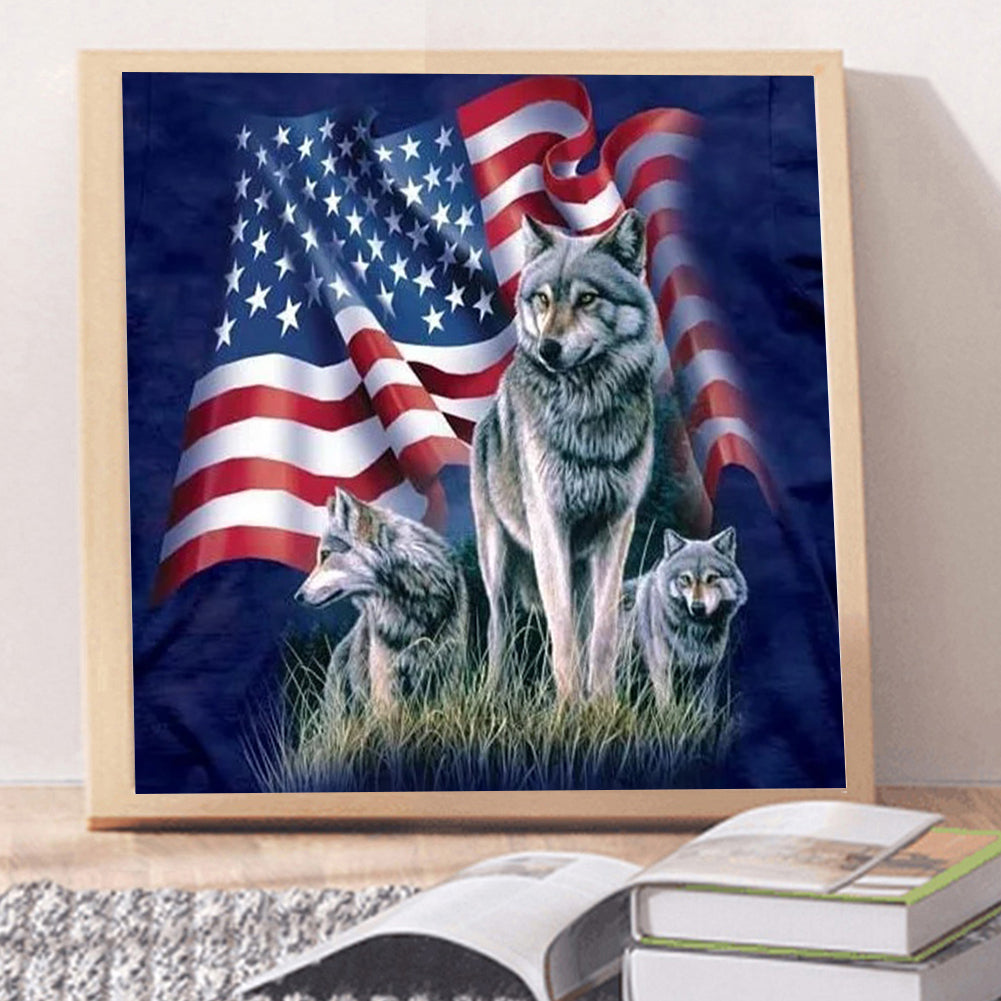 Flag Wolf - Full Round Drill Diamond Painting 30*30CM