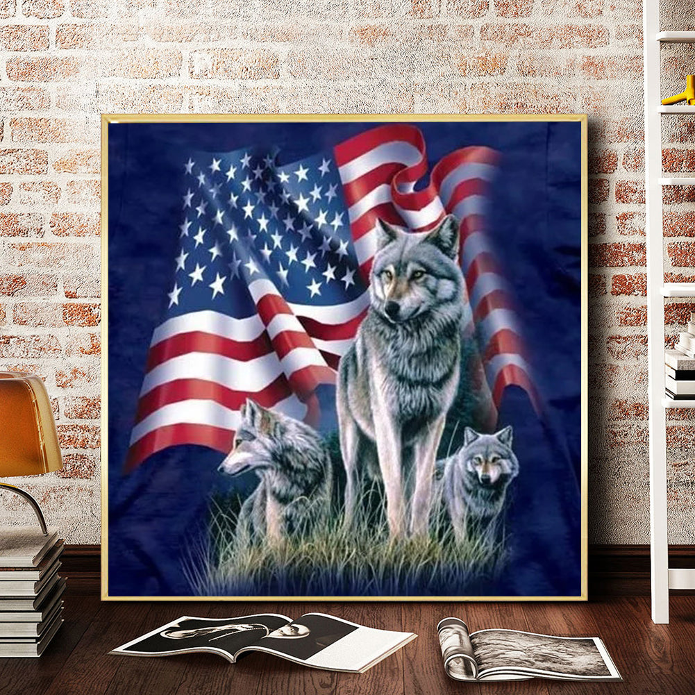 Flag Wolf - Full Round Drill Diamond Painting 30*30CM