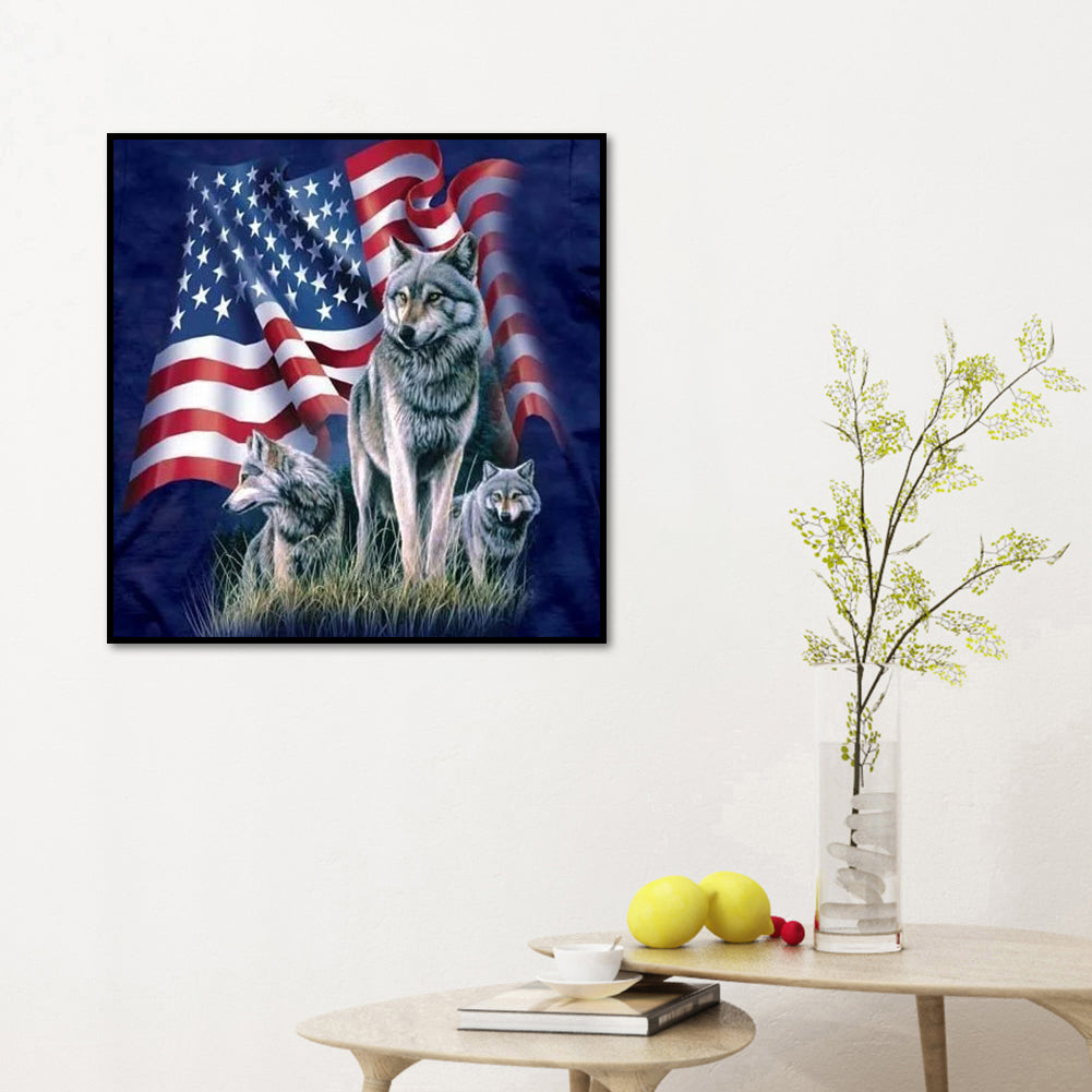 Flag Wolf - Full Round Drill Diamond Painting 30*30CM