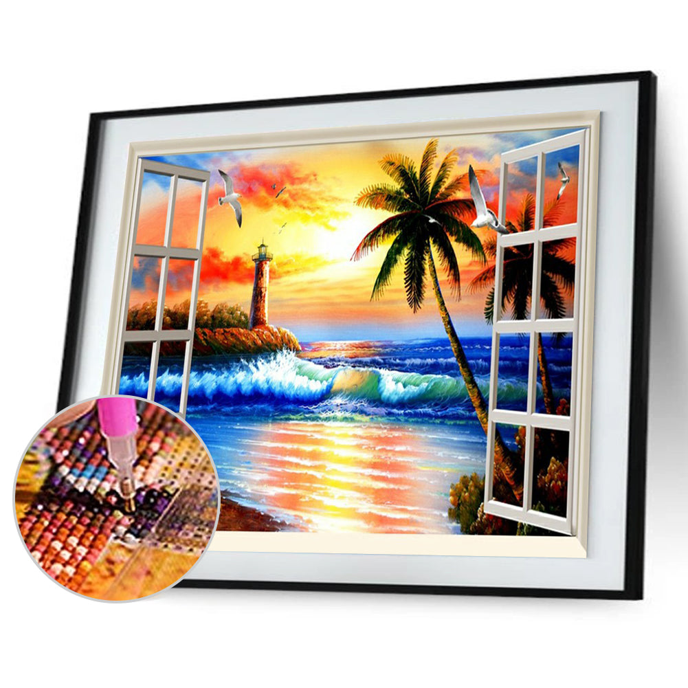 Window Beach - Full Round Drill Diamond Painting 40*30CM