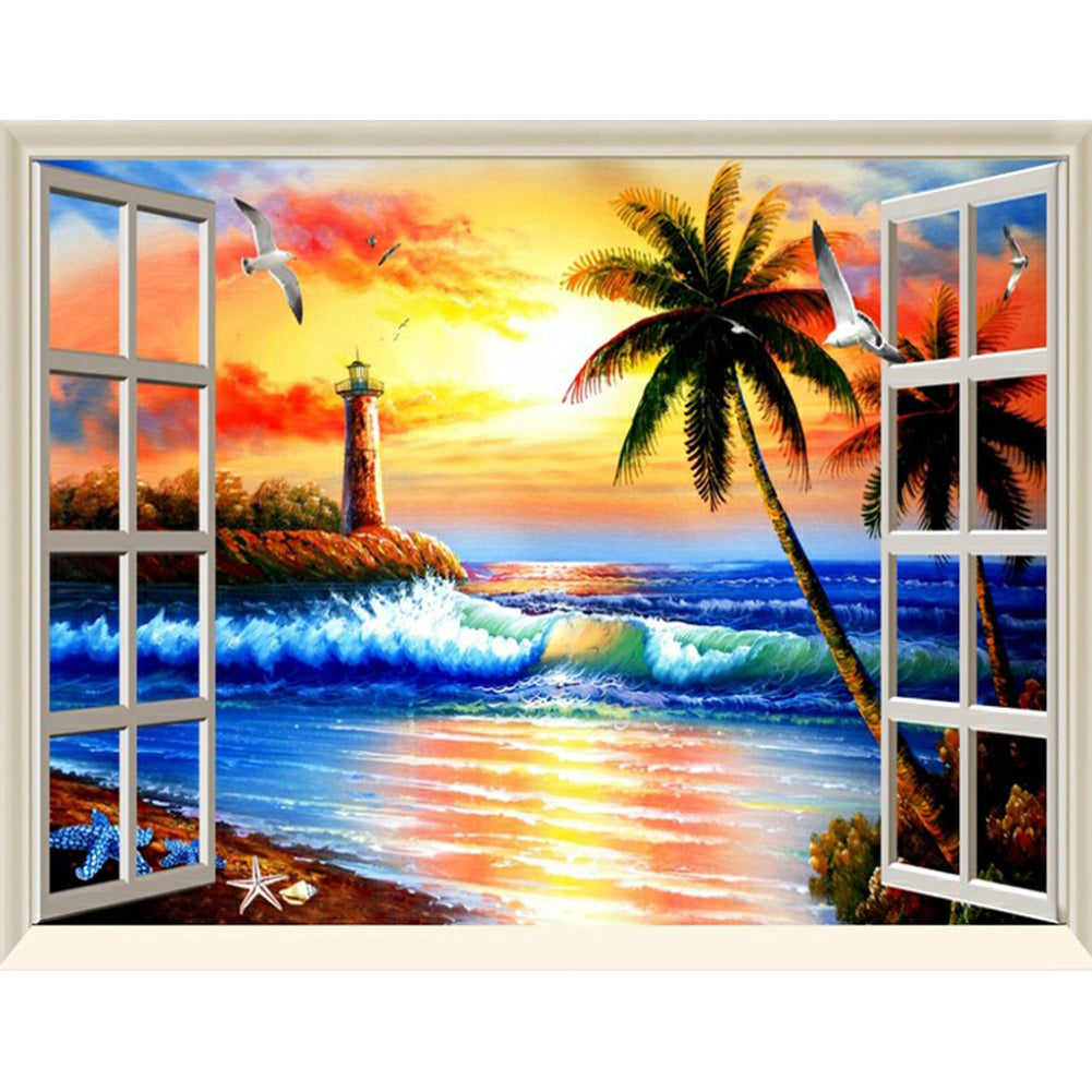 Window Beach - Full Round Drill Diamond Painting 40*30CM