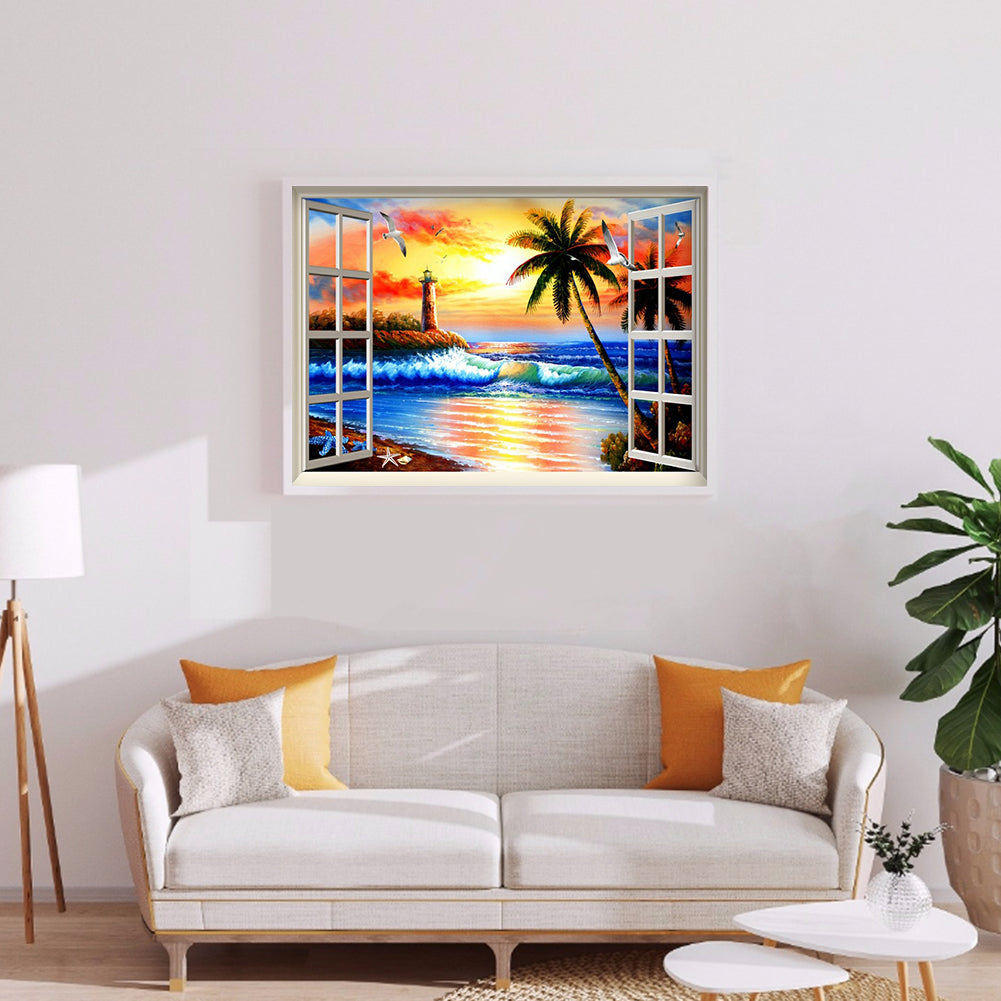 Window Beach - Full Round Drill Diamond Painting 40*30CM