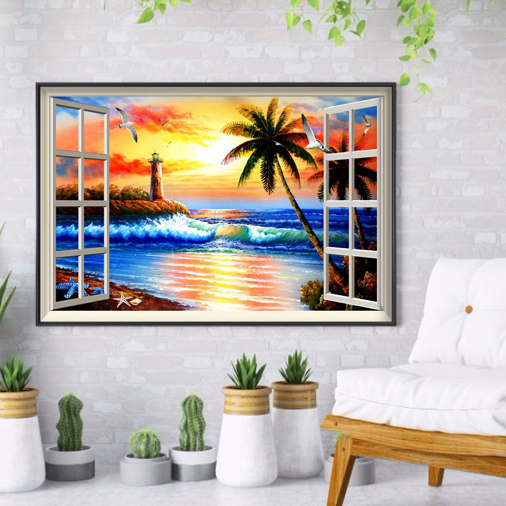 Window Beach - Full Round Drill Diamond Painting 40*30CM