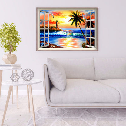 Window Beach - Full Round Drill Diamond Painting 40*30CM