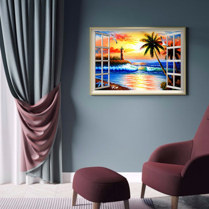 Window Beach - Full Round Drill Diamond Painting 40*30CM