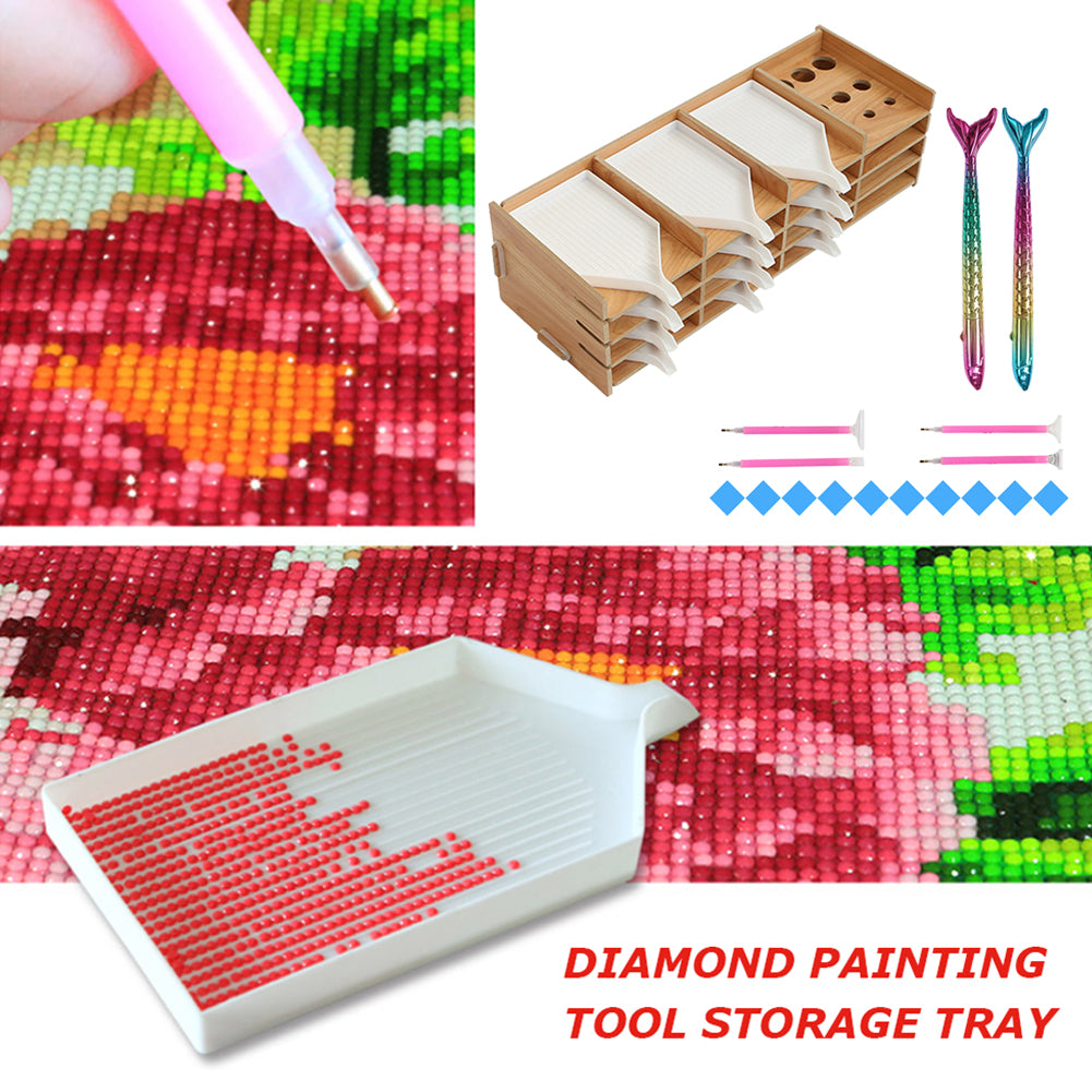 Wooden Diamond Painting Tool Tray DIY Beading Drill Storage Holder Plate