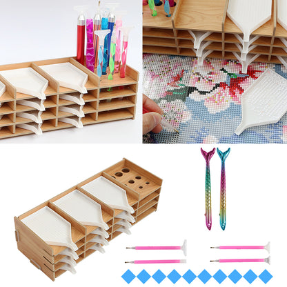 Wooden Diamond Painting Tool Tray DIY Beading Drill Storage Holder Plate