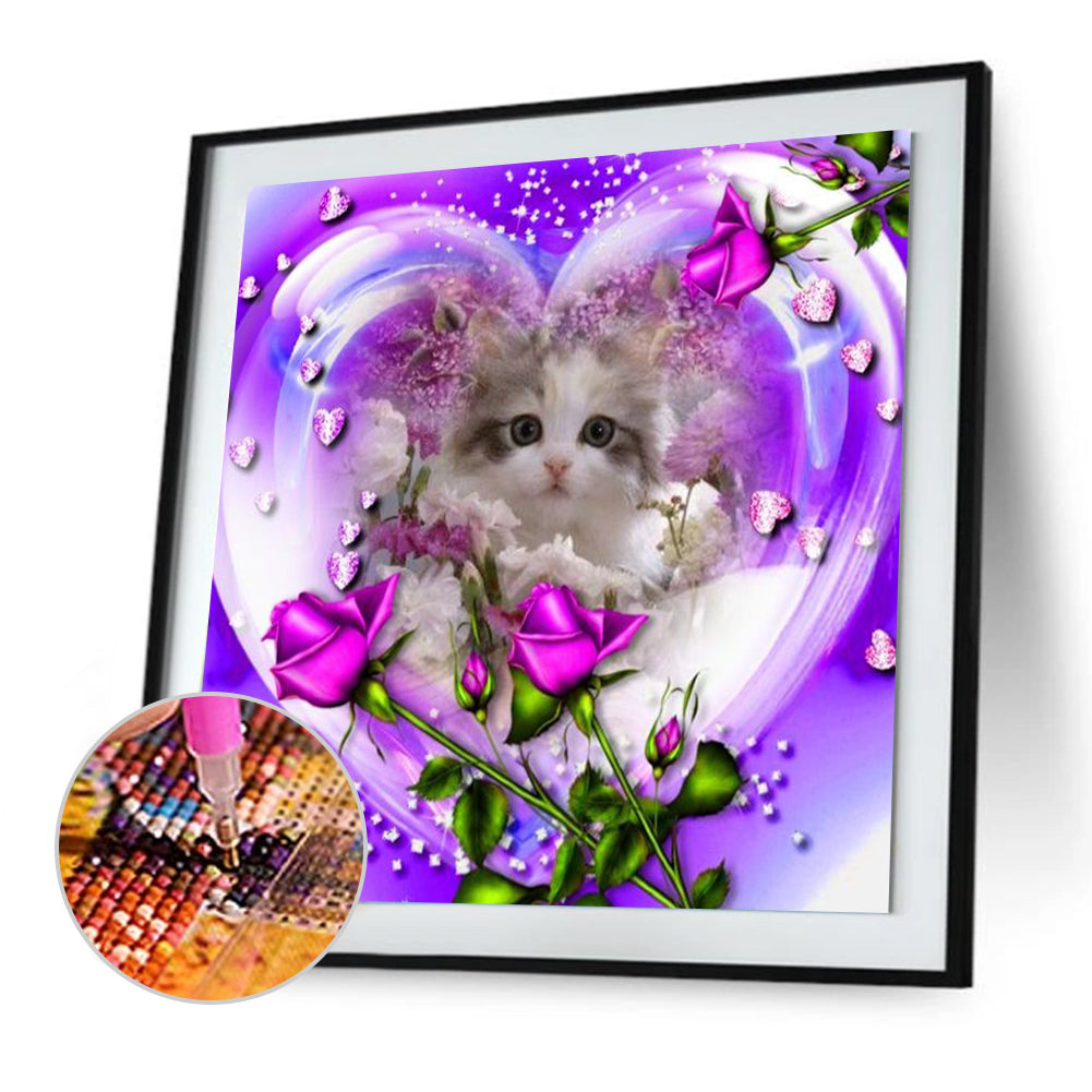 Rose Cat - Full Round Drill Diamond Painting 30*30CM