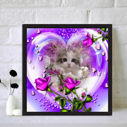 Rose Cat - Full Round Drill Diamond Painting 30*30CM