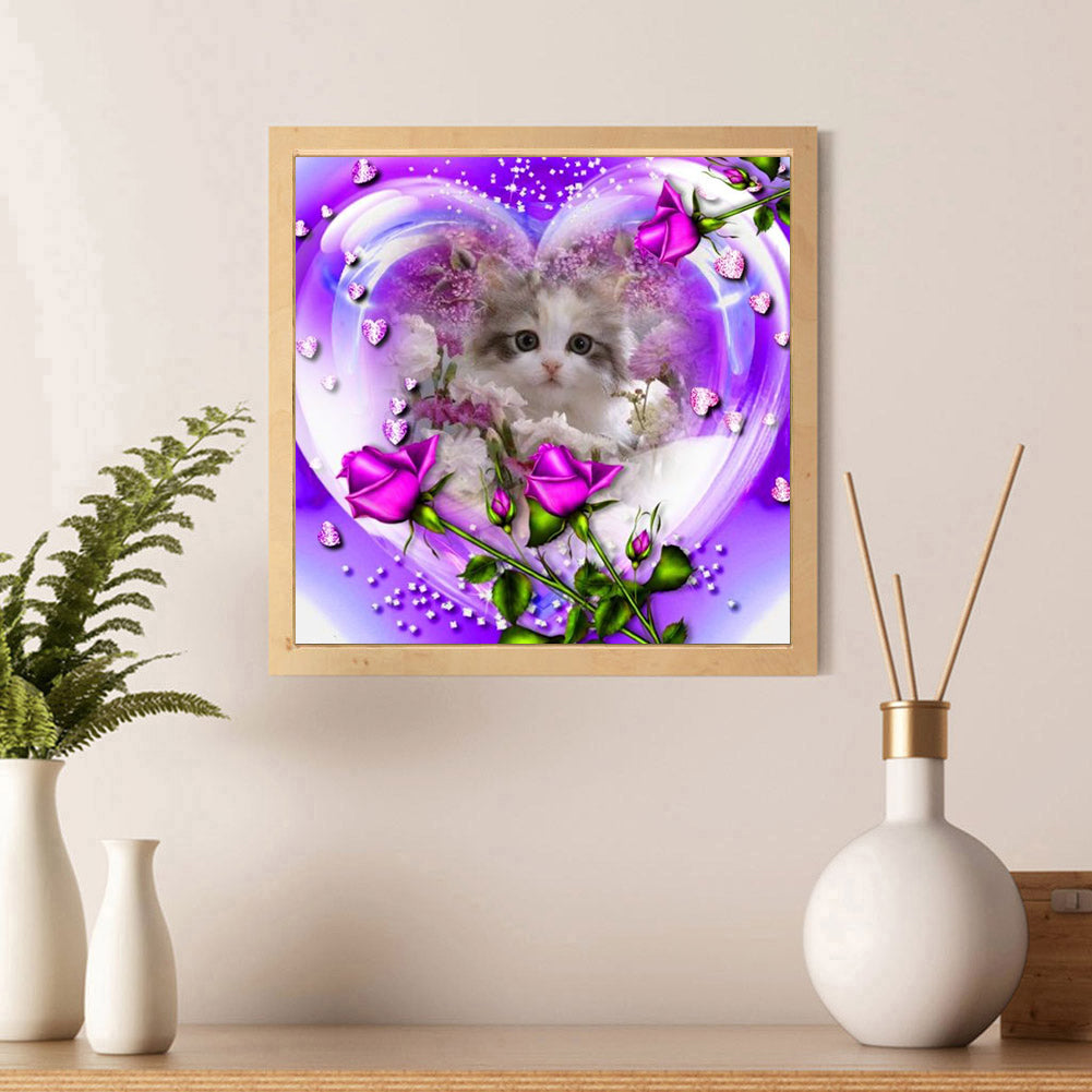 Rose Cat - Full Round Drill Diamond Painting 30*30CM