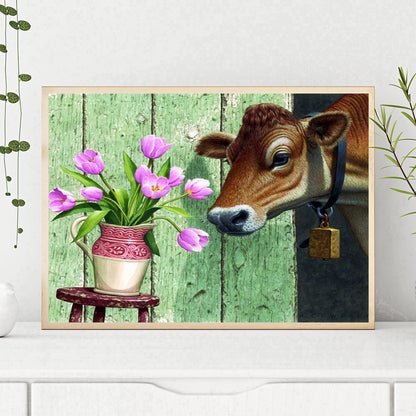 Cow Flower - Full Square Drill Diamond Painting 40*30CM