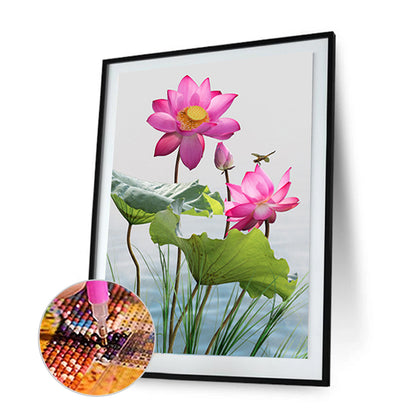 Dragonfly Lotus - Full Round Drill Diamond Painting 30*40CM