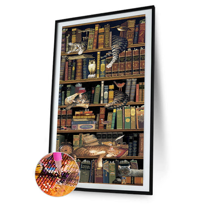 Bookcase Cat - Full Round Drill Diamond Painting 40*80CM