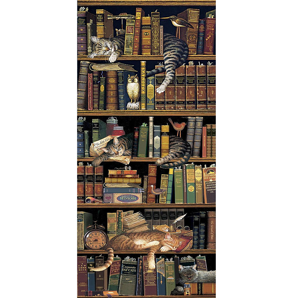 Bookcase Cat - Full Round Drill Diamond Painting 40*80CM