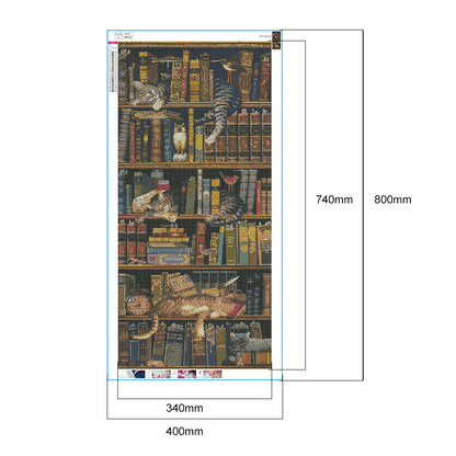 Bookcase Cat - Full Round Drill Diamond Painting 40*80CM