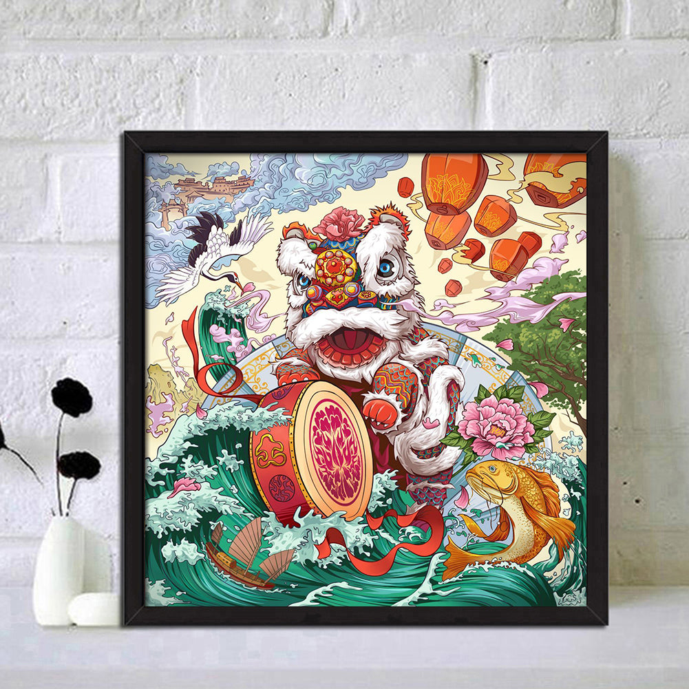 Lion Dance - Full Round Drill Diamond Painting 30*30CM