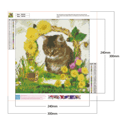 Cat Flowers - Full Round Drill Diamond Painting 30*30CM