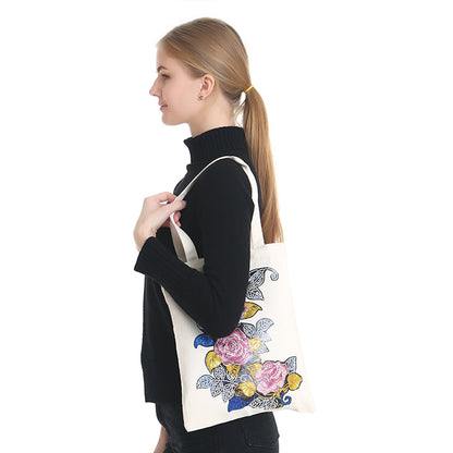 DIY Diamond Painting Handbag Reusable Shoulder Shopping Tote (BB007 Flower)