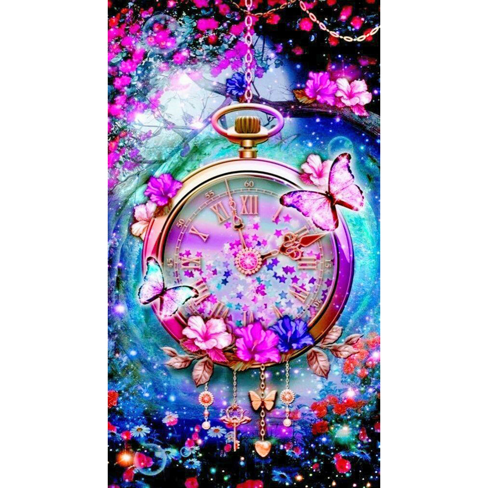 Clock Flowers - Full Round Drill Diamond Painting 40*80CM