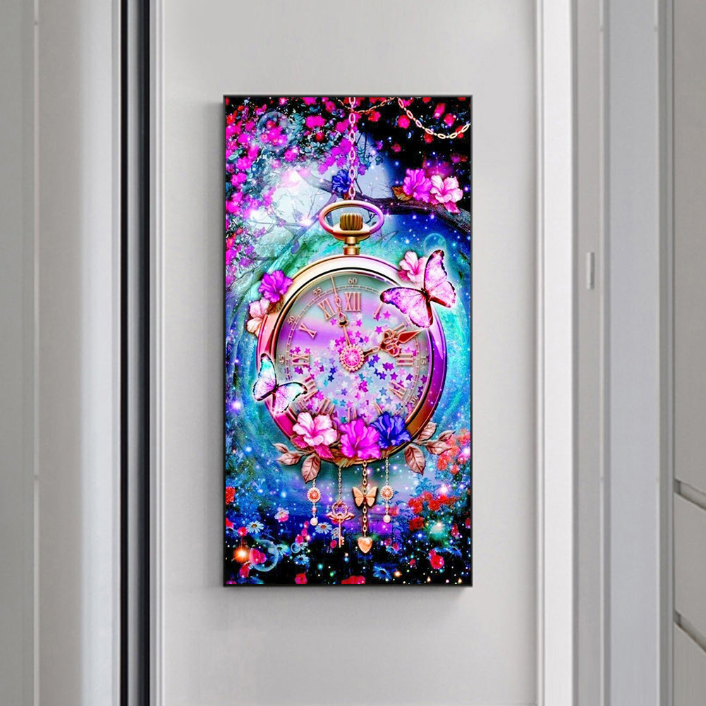 Clock Flowers - Full Round Drill Diamond Painting 40*80CM