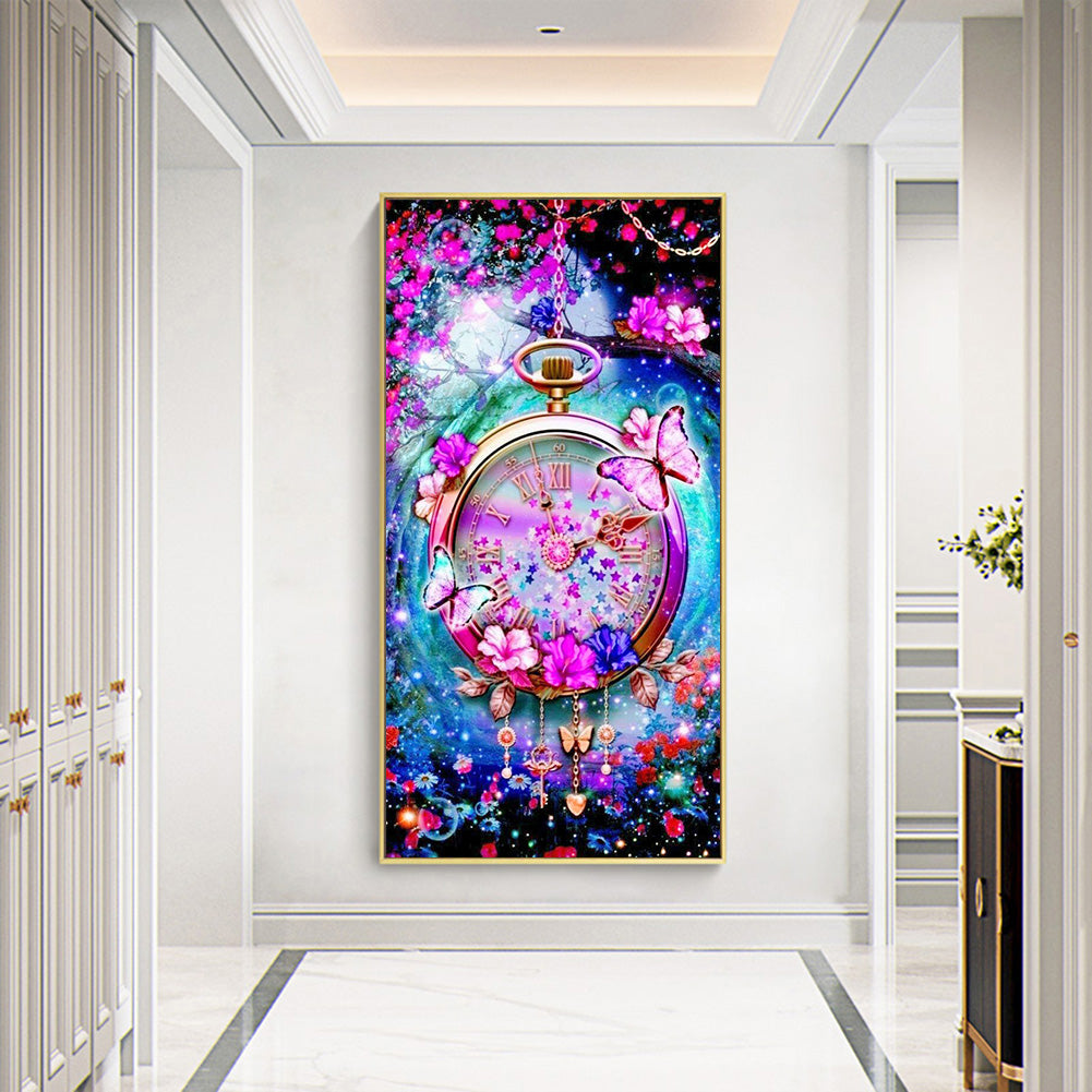 Clock Flowers - Full Round Drill Diamond Painting 40*80CM