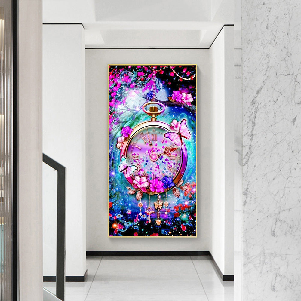 Clock Flowers - Full Round Drill Diamond Painting 40*80CM