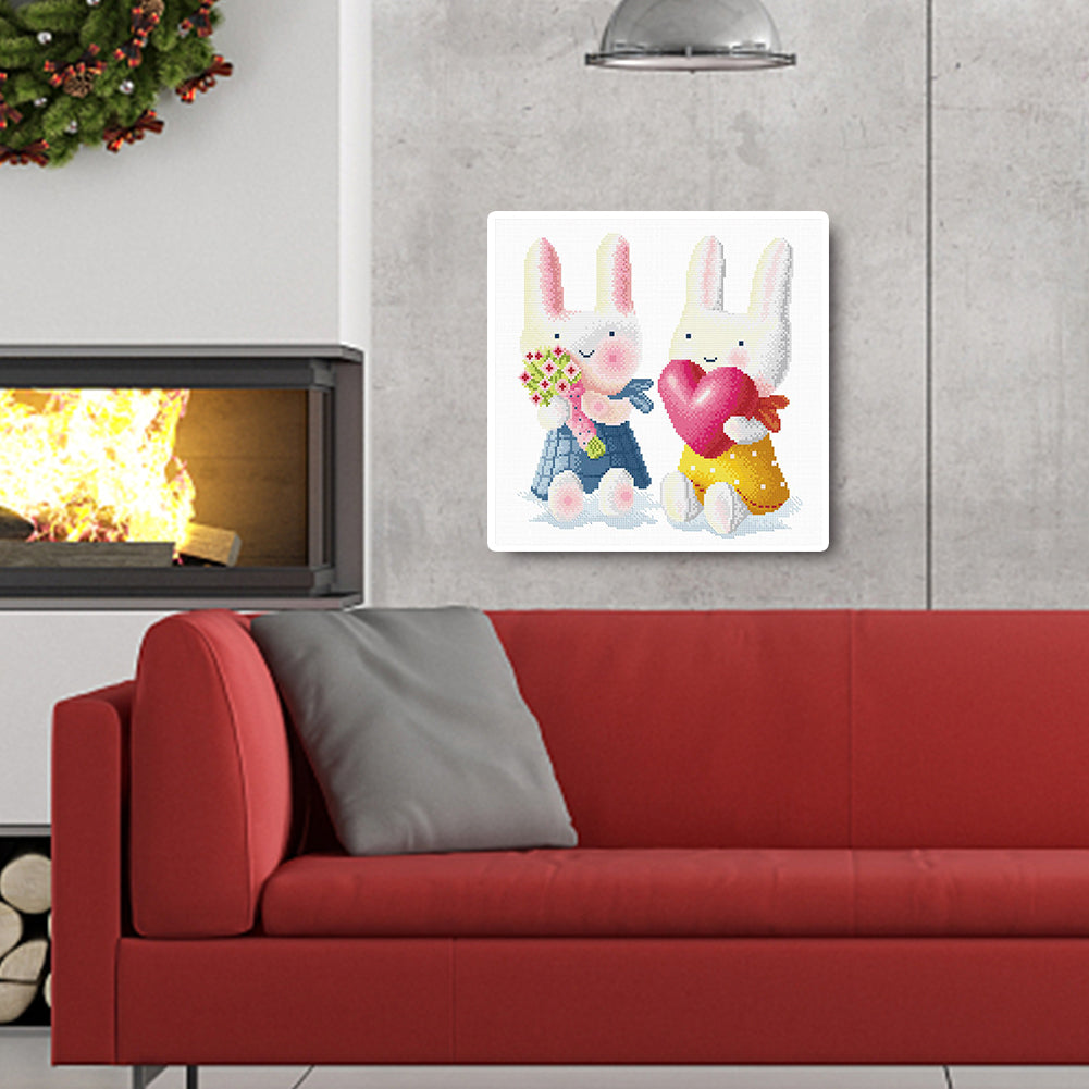 Two Rabbit - 11CT Stamped Cross Stitch 40*40CM