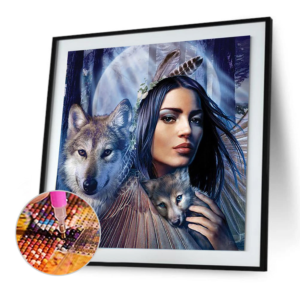 Wolf Girl - Full Round Drill Diamond Painting 40*40CM