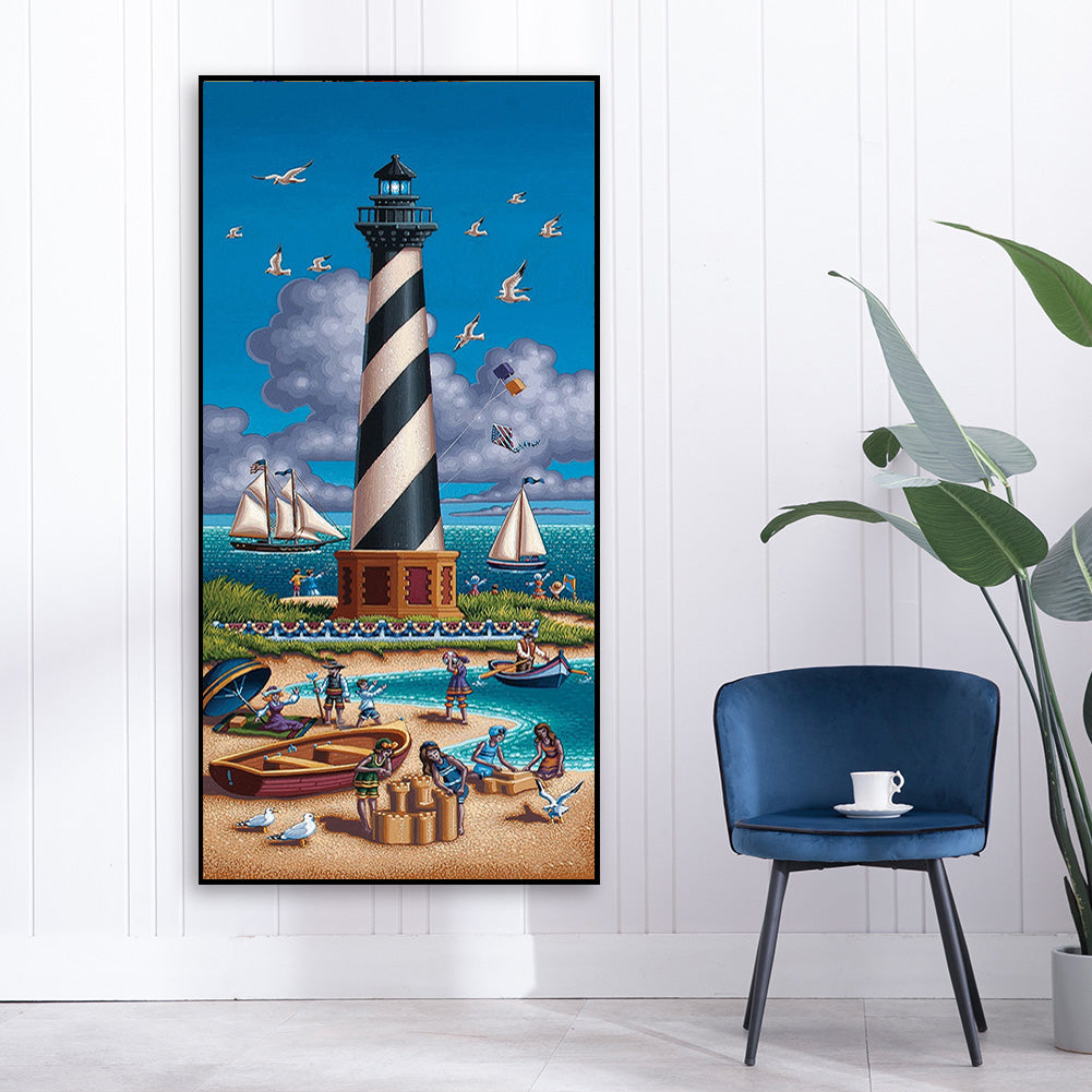 Seaside Lighthouse - Full Round Drill Diamond Painting 40*80CM