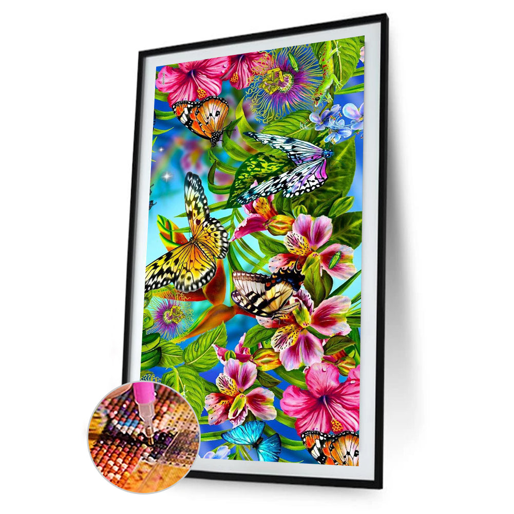 Flower Butterfly - Full Round Drill Diamond Painting 40*80CM