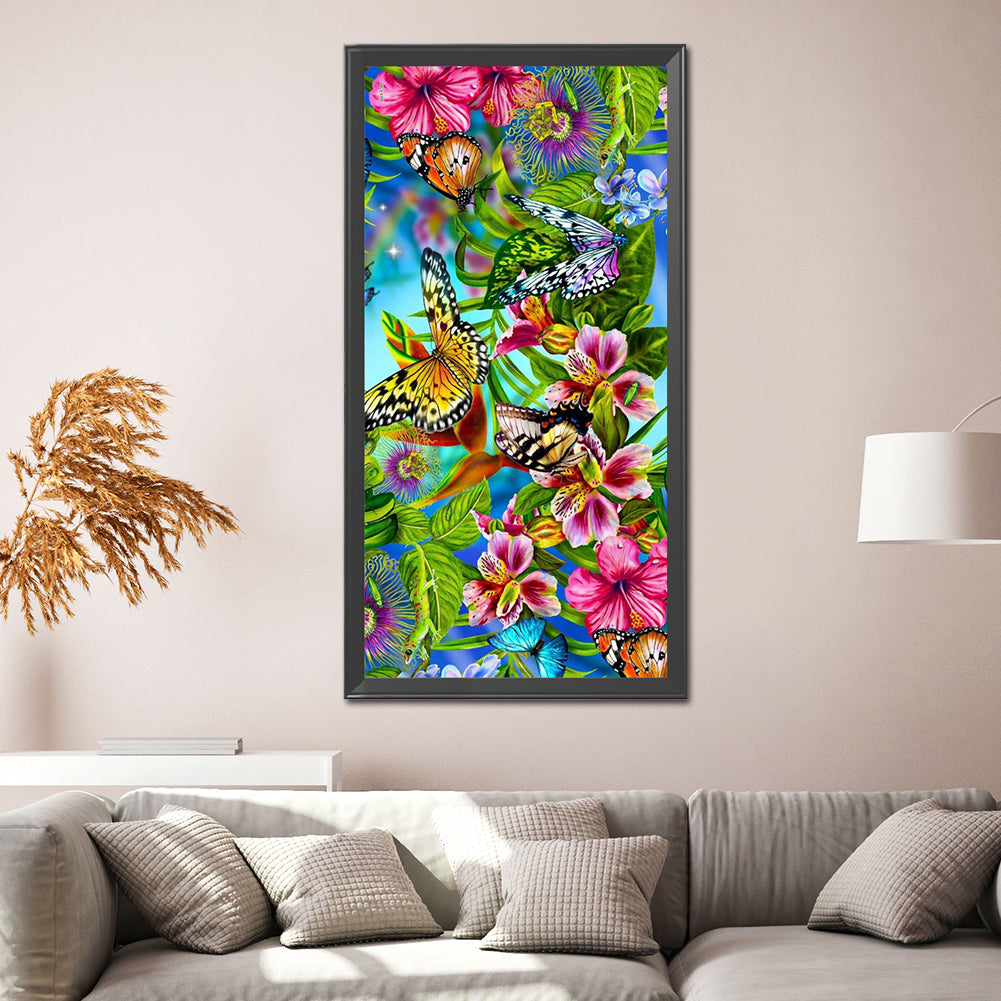 Flower Butterfly - Full Round Drill Diamond Painting 40*80CM