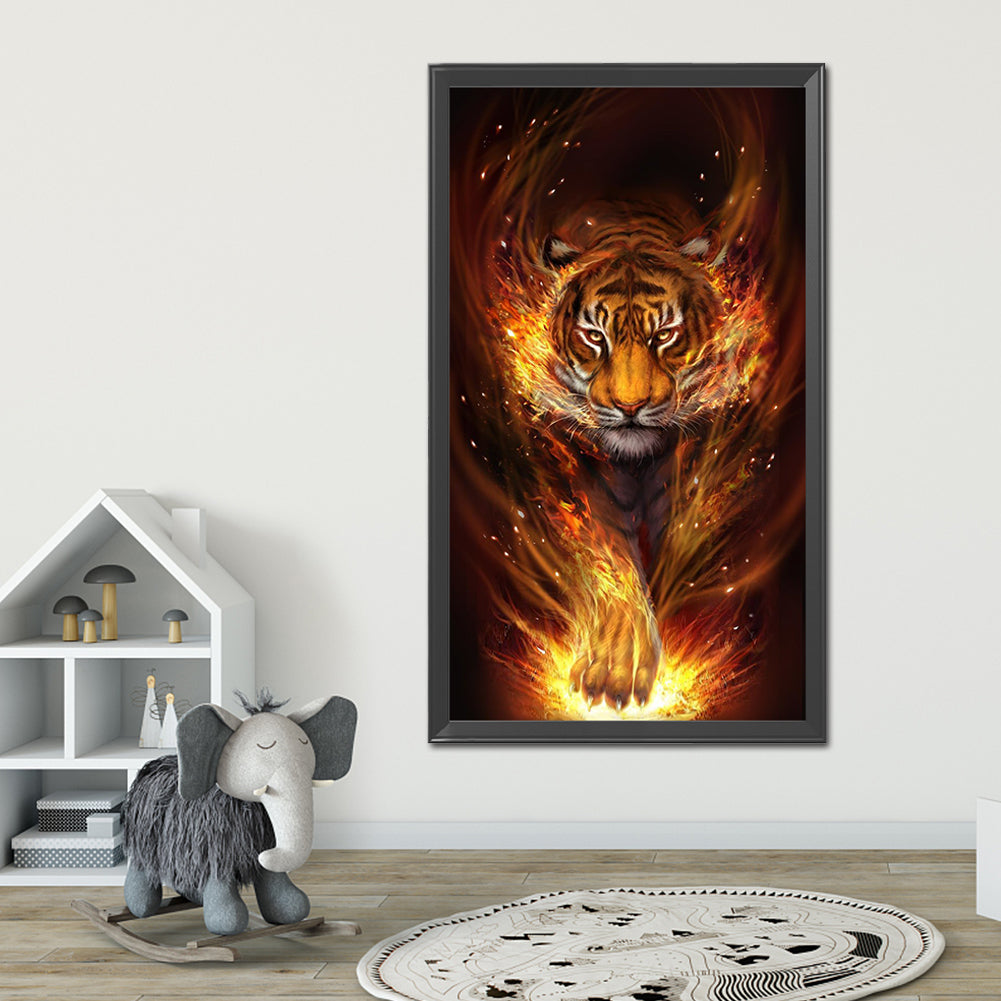 Fire Tiger - Full Round Drill Diamond Painting 40*80CM