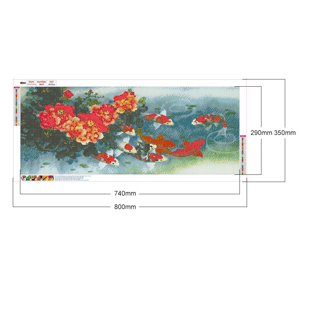 Fish Flower - Full Round Drill Diamond Painting 80*35CM