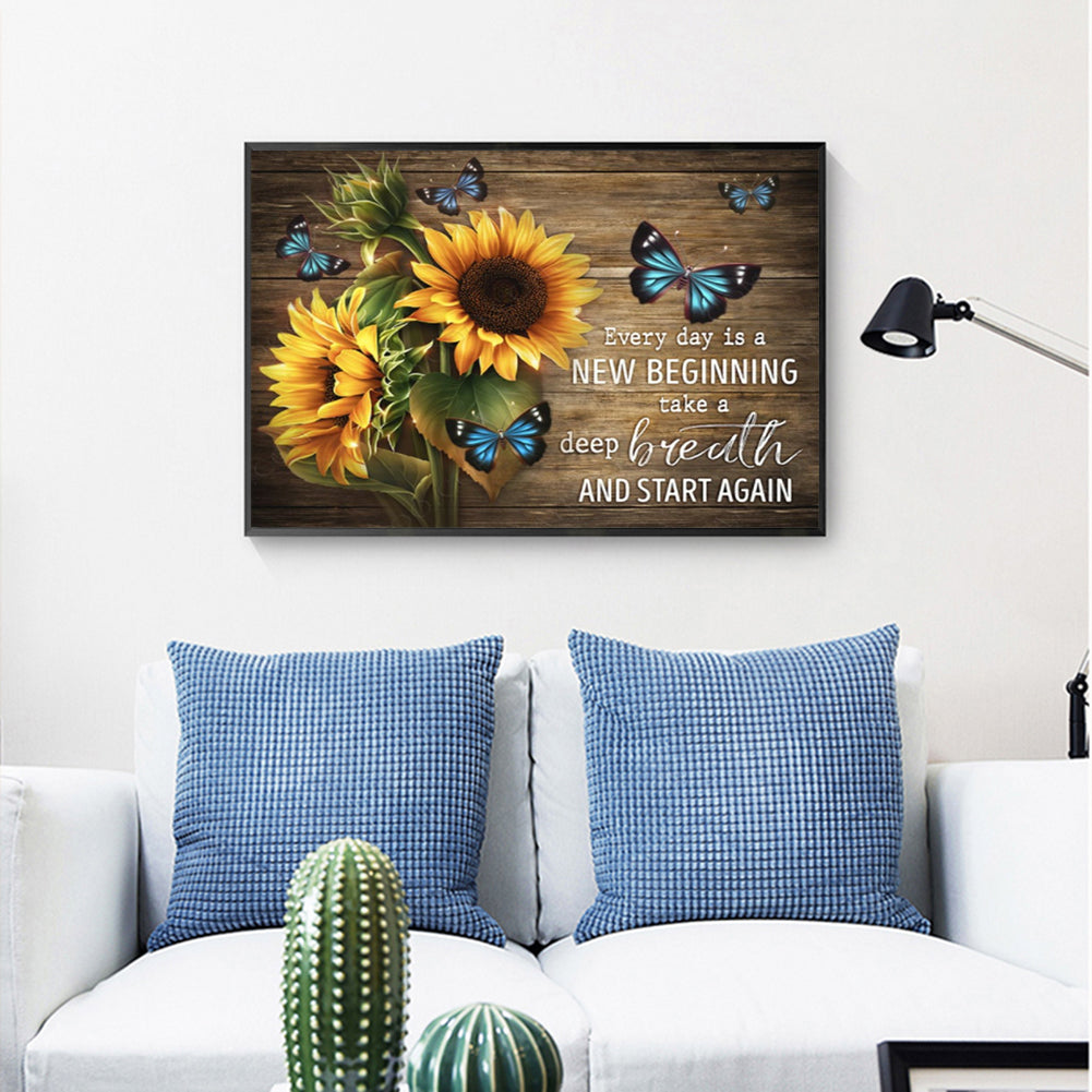 Sunflower Butterfly - Full Square Drill Diamond Painting 40*50CM