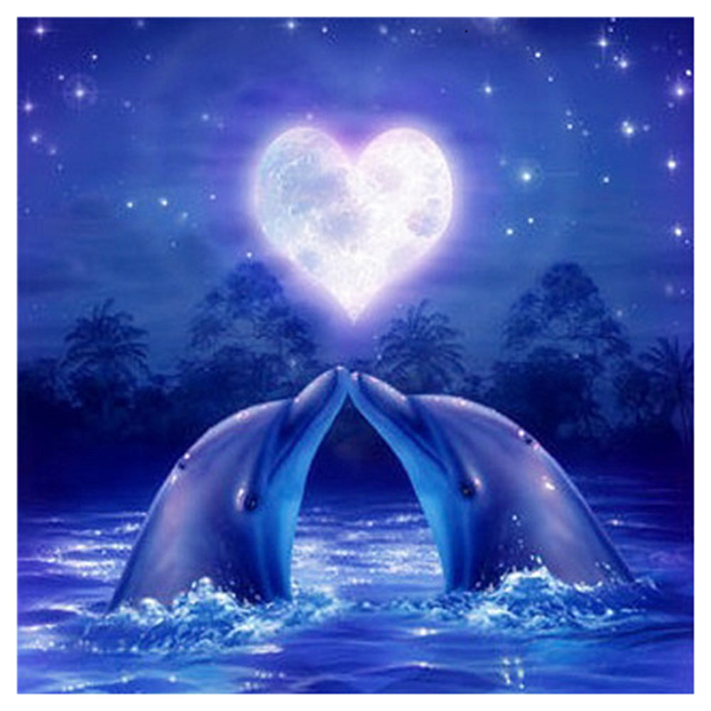 Heart-shaped Dolphin - Full Round Drill Diamond Painting 30*30CM