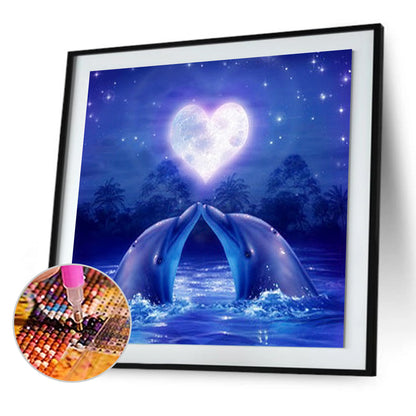 Heart-shaped Dolphin - Full Round Drill Diamond Painting 30*30CM