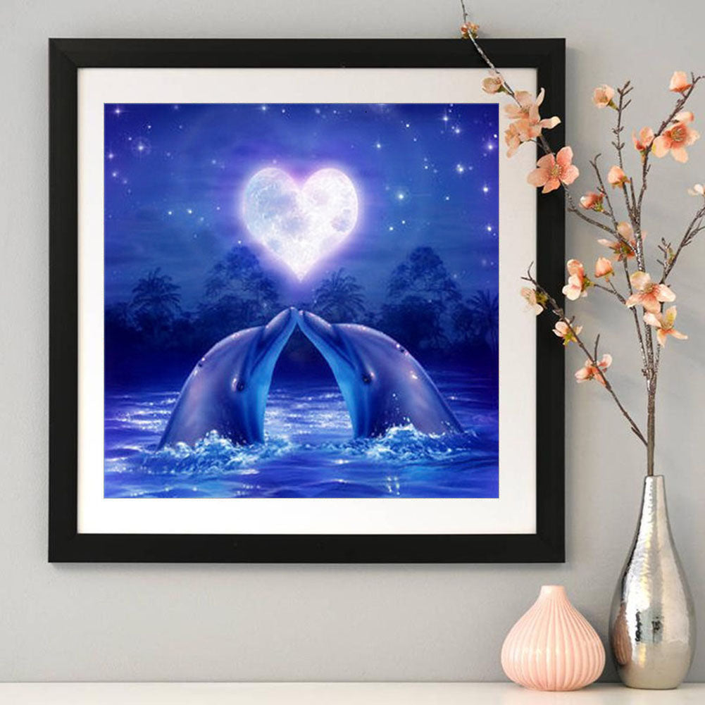 Heart-shaped Dolphin - Full Round Drill Diamond Painting 30*30CM