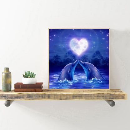 Heart-shaped Dolphin - Full Round Drill Diamond Painting 30*30CM