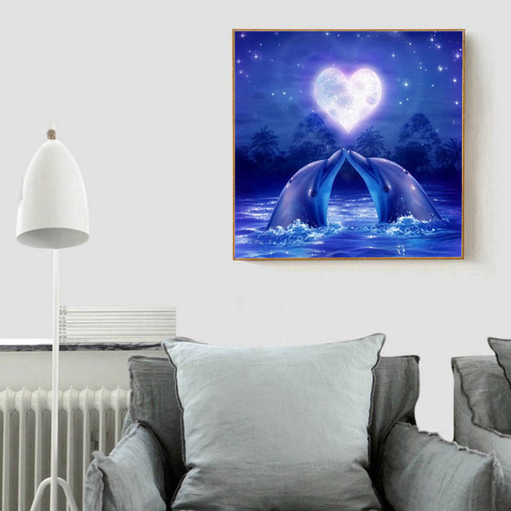 Heart-shaped Dolphin - Full Round Drill Diamond Painting 30*30CM