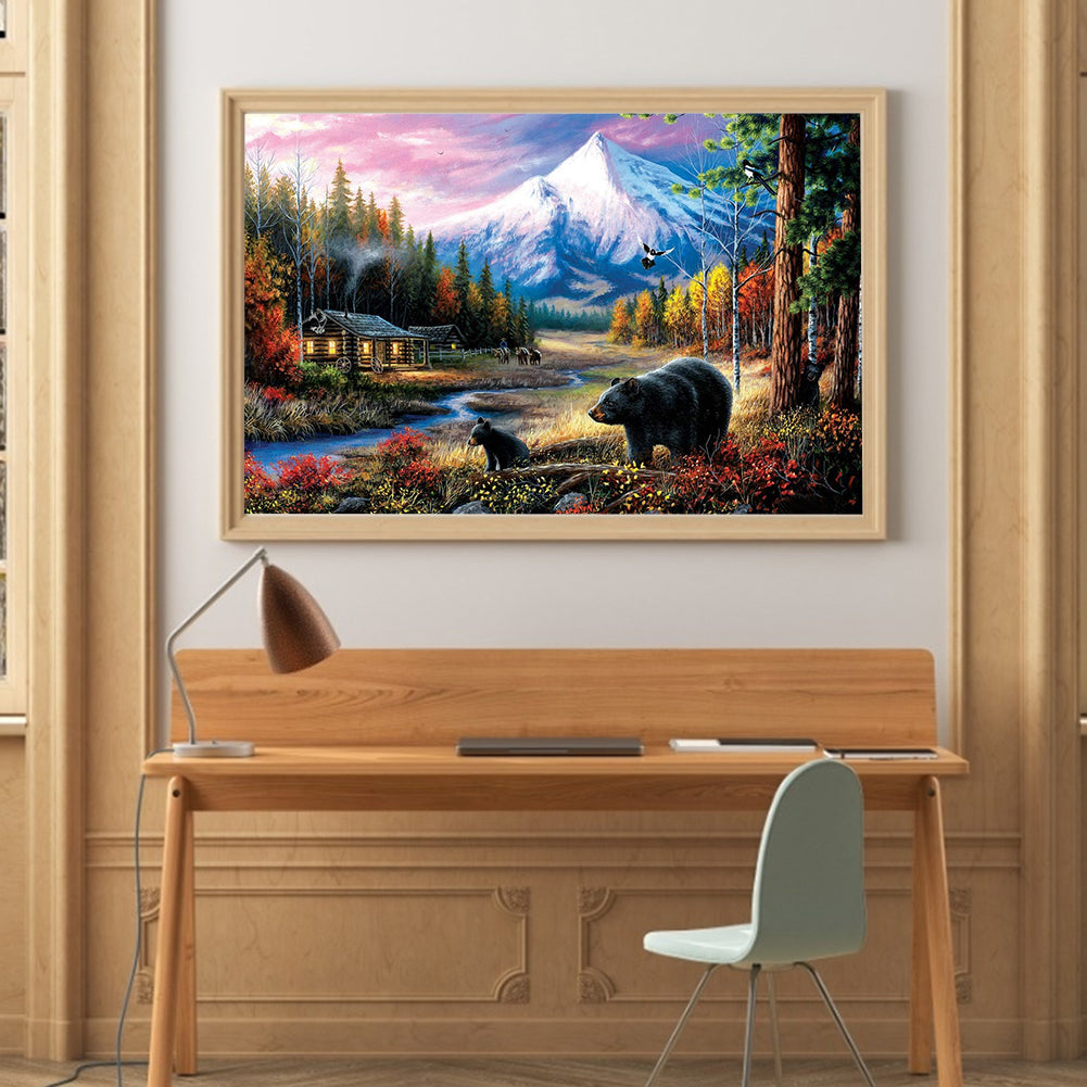 Black Bear - Full Round Drill Diamond Painting 60*40CM