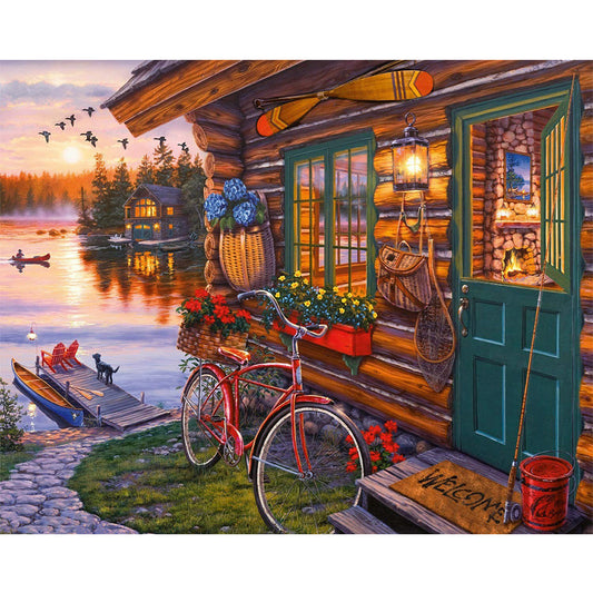 Lakeside Scenery - Full Round Drill Diamond Painting 50*40CM