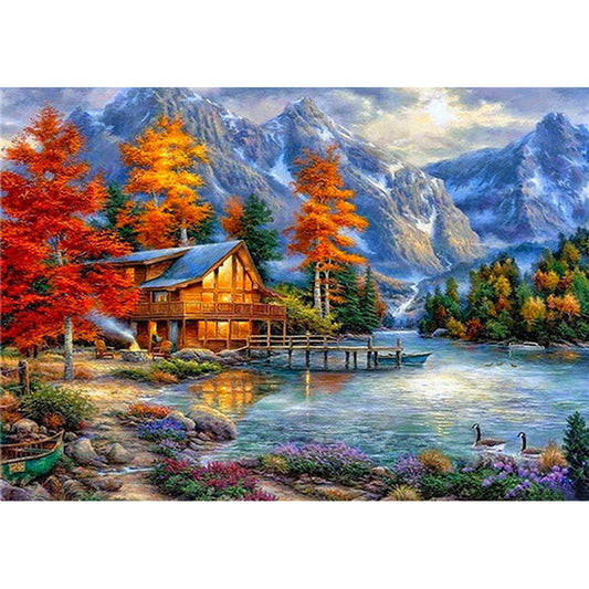 Lake House - Full Round Drill Diamond Painting 60*40CM