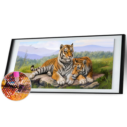 Tigers - Full Round Drill Diamond Painting 80*35CM