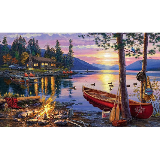 Lake house - Full Round Drill Diamond Painting 70*40CM