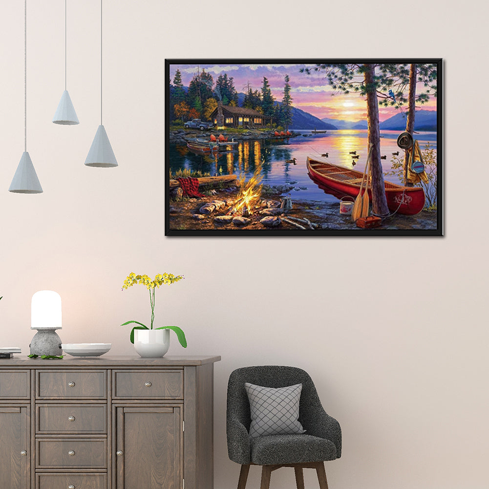 Lake house - Full Round Drill Diamond Painting 70*40CM