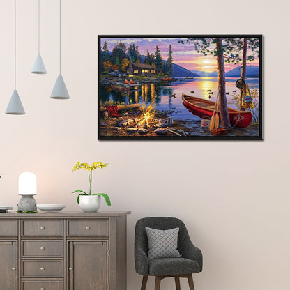 Lake house - Full Round Drill Diamond Painting 70*40CM