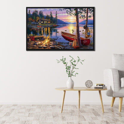 Lake house - Full Round Drill Diamond Painting 70*40CM