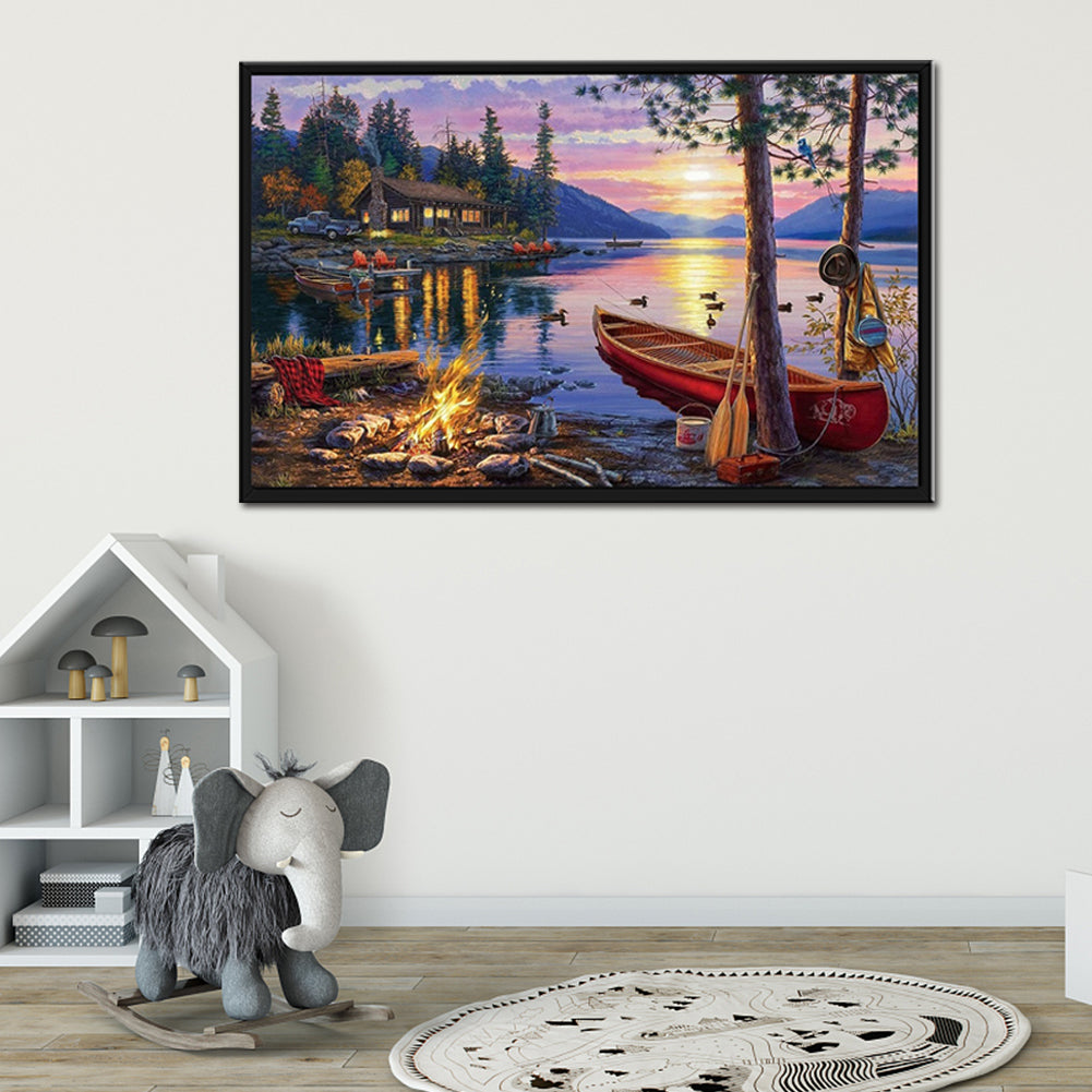 Lake house - Full Round Drill Diamond Painting 70*40CM